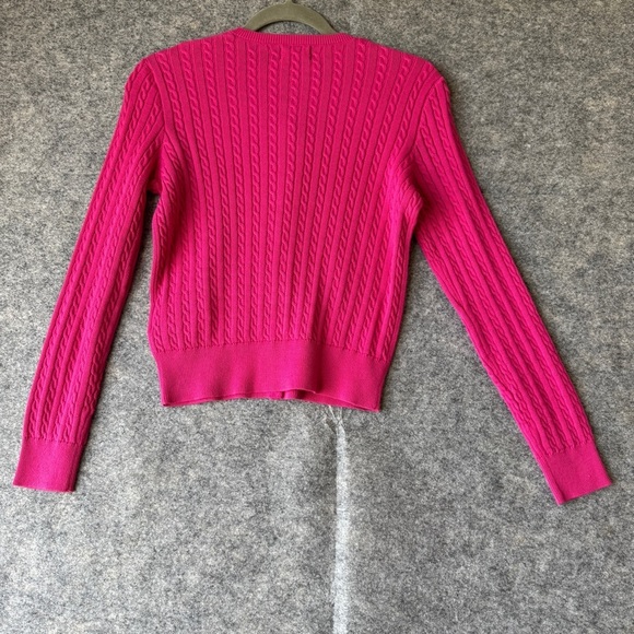 Polo Ralph Lauren Pink Cable Knit Cardigan Size L (12–14) Cotton Logo Sweater - Picture 8 of 11